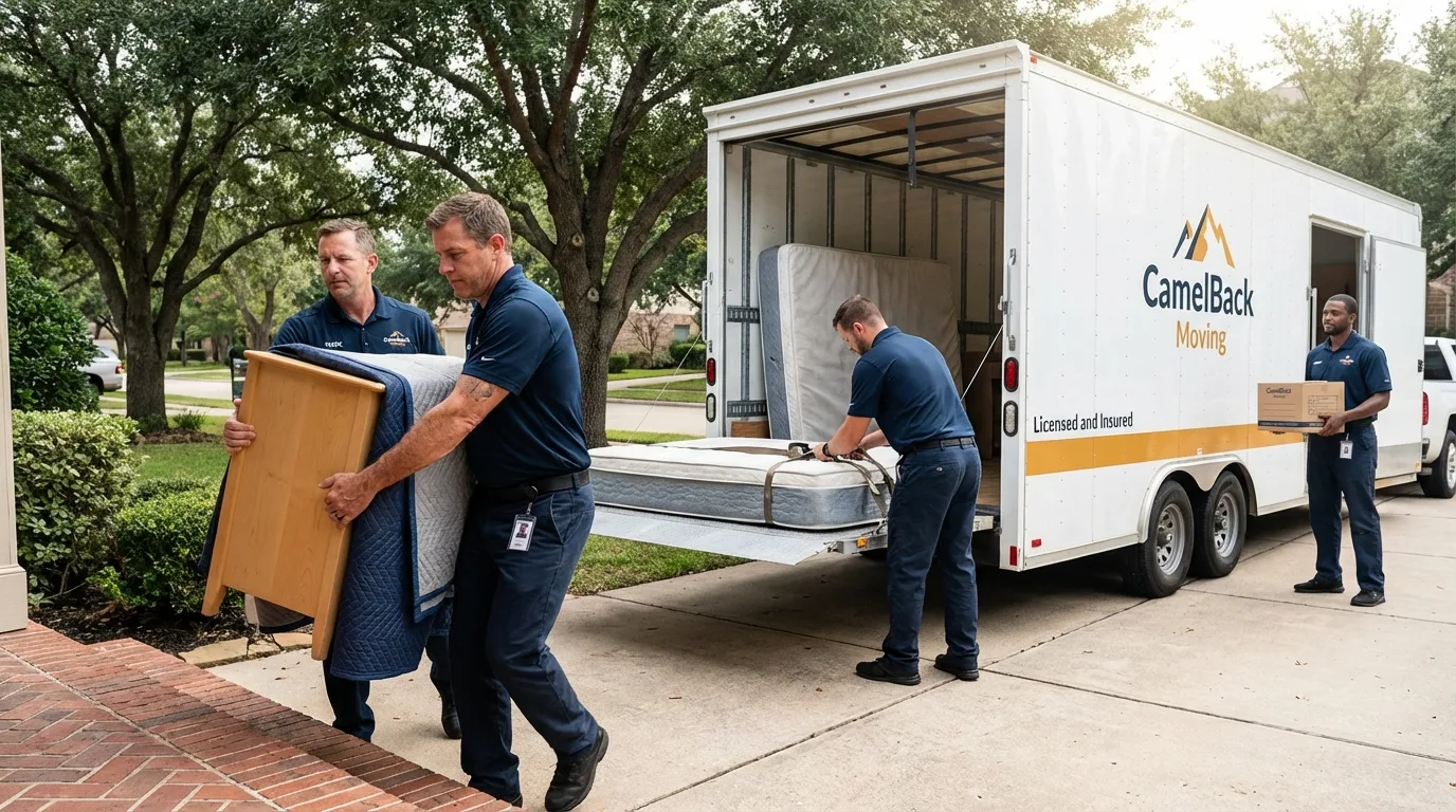 Crew loading residential truck for cross-state move from Pioneer, CA